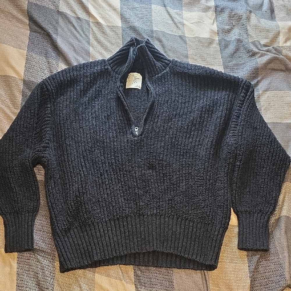 AERIE Offline Black Half-Zip Sweater